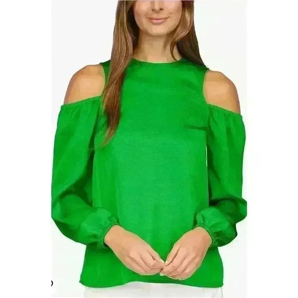 MICHAEL KORS NWT Spring Green Keyhole Back Long Sleeve Crew Neck Cut Out Top S
